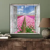 MuchoWow Glasschilderij 50x50 cm - Schilderij acrylglas - Bloemen - Tulpen - Doorkijk - Regenboog - Foto op glas - Muurdecoratie woonkamer - Wanddecoratie slaapkamer - Schilderijen