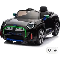 Vrooomy MINI Aceman Elektrische kinderauto 12V (1–5 jaar) – Officieel gelicenseerd, met afstandsbediening, EVA-banden, Bluetooth en lederen stoel – Elektrisch kinderauto – Zwart