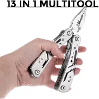 Trizand 13-in-1 Outdoor Multitool - Bijl - Zaag - Hamer - Tang - Schroevendraaierset met 13 Bits - RVS