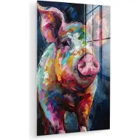 MuchoWow Glasschilderij 60x90 cm - Schilderij acrylglas - Varken - Olieverf - Dieren - Kunst - Foto op glas - Muurdecoratie woonkamer - Wanddecoratie slaapkamer - Schilderijen