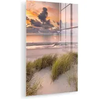 MuchoWow Glasschilderij natuur - Strand - Zee - Duin - Zonsondergang - Foto op glas - Wanddecoratie - Glasschilderij strand - 120x180 cm - Acrylglas - Muurdecoratie - glasschilderijen woonkamer