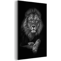 MuchoWow Aluminium schilderij 120x180 cm - Wanddecoratie metaal - Leeuw - Dieren - Zwart - Wit - Metalen muurdecoratie woonkamer - Decoratie industrieel - Foto op dibond - Industriële accessoires slaapkamer