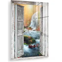MuchoWow Glasschilderij 90x120 cm - Schilderij acrylglas - Waterval - Doorkijk - Landschap - Foto op glas - Muurdecoratie woonkamer - Wanddecoratie slaapkamer - Schilderijen