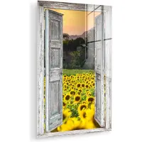 MuchoWow Glasschilderij 40x60 cm - Schilderij acrylglas - Zonnebloem - Avond - Bloemen - Doorkijk - Foto op glas - Muurdecoratie woonkamer - Wanddecoratie slaapkamer - Schilderijen