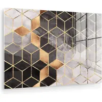 MuchoWow Glasschilderij - Goud - Luxe - Abstract - Glasplaat - Foto op glas - Glasschilderijen woonkamer - Schilderij op glas - 30x20 cm - Muurdecoratie - Wanddecoratie - Slaapkamer - Kamer decoratie