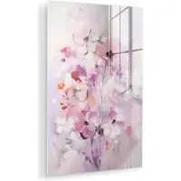 MuchoWow Glasschilderij 120x180 cm - Schilderij acrylglas - Bloemen - Lila - Watercolor - Kunst - Foto op glas - Muurdecoratie woonkamer - Wanddecoratie slaapkamer - Schilderijen