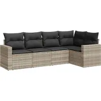 vidaXL 5-delige Loungeset met kussens poly rattan lichtgrijs