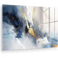 MuchoWow Glasschilderij 180x120 cm - Schilderij acrylglas - Blauw - Modern - Marmer - Abstract - Goud - Foto op glas - Muurdecoratie woonkamer - Wanddecoratie slaapkamer - Schilderijen
