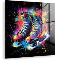 MuchoWow Glasschilderij 50x50 cm - Schilderij acrylglas - Graffiti - Sport - Schaatsen - Verf - Foto op glas - Muurdecoratie woonkamer - Wanddecoratie slaapkamer - Schilderijen