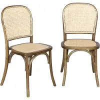 Sweeek Houten en rotan vintage stoelen (set van 2) Verouderd bruin