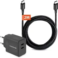 Xssive USB C Stekker met Oplaadkabel USB-C naar USB-C - 2 Meter - Geschikt voor Samsung, iPhone 15 16 en Google Pixel - Snellader