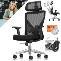 Kesser Bureaustoel | Ergonomische Bureaustoelen voor Volwassenen | verstelbare rugleuning | in hoogte verstelbaar | Hoofdsteun & Lendensteun | office Chair met 5x rubberen wielen - Zwart / Zilver