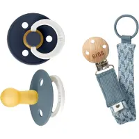 BIBS - Pacifier Colour 2 PACK - Petrol GLOW/Deep Space GLOW - Size 2 + Pacifier Clip Braided (Bundle)