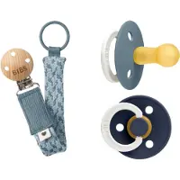 BIBS - Pacifier Colour 2 PACK - Petrol GLOW/Deep Space GLOW - Size 2 + Pacifier Clip Braided - Petrol/Baby Blue - Onesize (Bundle)