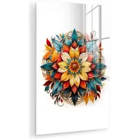 MuchoWow Glasschilderij 120x180 cm - Schilderij acrylglas - Mandala - Bloemen - Kleuren - Wit - Foto op glas - Muurdecoratie woonkamer - Wanddecoratie slaapkamer - Schilderijen