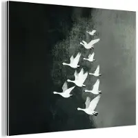 MuchoWow Aluminium schilderij 160x120 cm - Wanddecoratie metaal - Vogel - Japandi - Groen - Metalen muurdecoratie woonkamer - Decoratie industrieel - Foto op dibond - Industriële accessoires slaapkamer