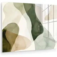 MuchoWow Glasschilderij 160x120 cm - Schilderij acrylglas - Japandi - Abstract - Groen - Foto op glas - Muurdecoratie woonkamer - Wanddecoratie slaapkamer - Schilderijen
