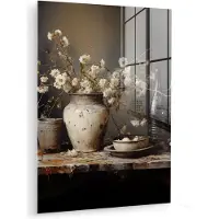MuchoWow Glasschilderij 120x160 cm - Schilderij acrylglas - Stilleven - Bloemen - Boeket - Vaas - Wijn - Foto op glas - Muurdecoratie woonkamer - Wanddecoratie slaapkamer - Schilderijen