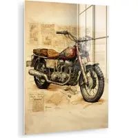 MuchoWow Glasschilderij 120x160 cm - Schilderij acrylglas - Vintage - Motor - Papier - Voertuig - Foto op glas - Muurdecoratie woonkamer - Wanddecoratie slaapkamer - Schilderijen