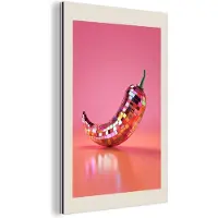 MuchoWow Aluminium schilderij 60x90 cm - Wanddecoratie metaal - Disco - Peper - Roze - Metalen muurdecoratie woonkamer - Decoratie industrieel - Foto op dibond - Industriële accessoires slaapkamer