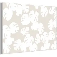 MuchoWow Aluminium schilderij 120x80 cm - Wanddecoratie metaal - Planten - Bladeren - Wit - Beige - Metalen muurdecoratie woonkamer - Decoratie industrieel - Foto op dibond - Industriële accessoires slaapkamer