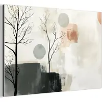 MuchoWow Aluminium schilderij 60x40 cm - Wanddecoratie metaal - Wabi sabi - Beige - Plant - Metalen muurdecoratie woonkamer - Decoratie industrieel - Foto op dibond - Industriële accessoires slaapkamer