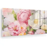 MuchoWow Glasschilderij 80x40 cm - Schilderij acrylglas - Bloemen - Roze - Botanisch - Kunst - Acrylverf - Foto op glas - Muurdecoratie woonkamer - Wanddecoratie slaapkamer - Schilderijen