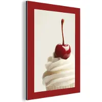 MuchoWow Aluminium schilderij 120x160 cm - Wanddecoratie metaal - Cupcake - Kers - Rood - Metalen muurdecoratie woonkamer - Decoratie industrieel - Foto op dibond - Industriële accessoires slaapkamer
