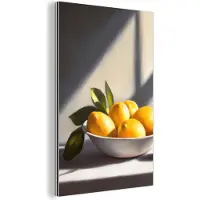 MuchoWow Aluminium schilderij 100x150 cm - Wanddecoratie metaal - Citroenen - Stilleven - Geel - Metalen muurdecoratie woonkamer - Decoratie industrieel - Foto op dibond - Industriële accessoires slaapkamer