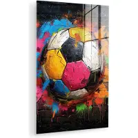MuchoWow Glasschilderij 120x180 cm - Schilderij acrylglas - Graffiti - Voetbal - Muur - Sport - Pop art - Foto op glas - Muurdecoratie woonkamer - Wanddecoratie slaapkamer - Schilderijen