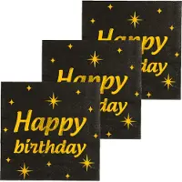 Paper Dreams Paperdreams Verjaardag feest servetten - Happy Birthday - 48x stuks - zwart/goud - 33 x 33 cm