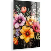 MuchoWow Glasschilderij 100x150 cm - Schilderij acrylglas - Bloemen - Graffiti - Kleurrijk - Streetart - Foto op glas - Muurdecoratie woonkamer - Wanddecoratie slaapkamer - Schilderijen