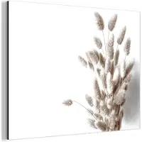 MuchoWow Aluminium schilderij 160x120 cm - Wanddecoratie metaal - Planten - Pluimen - Wit - Metalen muurdecoratie woonkamer - Decoratie industrieel - Foto op dibond - Industriële accessoires slaapkamer