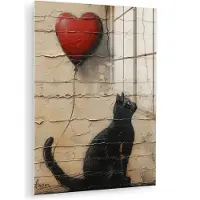 MuchoWow Glasschilderij 120x160 cm - Schilderij acrylglas - Kat - Graffiti - Ballon - Street art - Abstract - Foto op glas - Muurdecoratie woonkamer - Wanddecoratie slaapkamer - Schilderijen