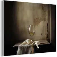 MuchoWow Aluminium schilderij 160x120 cm - Wanddecoratie metaal - Strik - Beige - Witte - Wijn - Metalen muurdecoratie woonkamer - Decoratie industrieel - Foto op dibond - Industriële accessoires slaapkamer