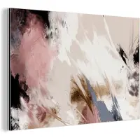MuchoWow Aluminium schilderij 180x120 cm - Wanddecoratie metaal - Verf - Abstract - Roze - Wit - Metalen muurdecoratie woonkamer - Decoratie industrieel - Foto op dibond - Industriële accessoires slaapkamer