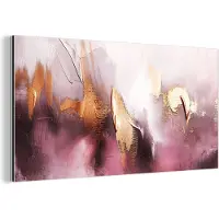MuchoWow Aluminium schilderij 40x20 cm - Wanddecoratie metaal - Paars - Abstract - Verf - Goud - Metalen muurdecoratie woonkamer - Decoratie industrieel - Foto op dibond - Industriële accessoires slaapkamer