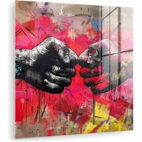 MuchoWow Glasschilderij 20x20 cm - Schilderij acrylglas - Street art - Graffiti - Handen - Kunst - Abstract - Foto op glas - Muurdecoratie woonkamer - Wanddecoratie slaapkamer - Schilderijen