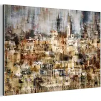 MuchoWow Aluminium schilderij 60x40 cm - Wanddecoratie metaal - Stad - Kunst - Huizen - Beige - Metalen muurdecoratie woonkamer - Decoratie industrieel - Foto op dibond - Industriële accessoires slaapkamer