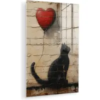 MuchoWow Glasschilderij 40x60 cm - Schilderij acrylglas - Kat - Graffiti - Ballon - Street art - Abstract - Foto op glas - Muurdecoratie woonkamer - Wanddecoratie slaapkamer - Schilderijen