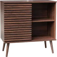 Sweeek Dressoir 1 schuifdeur en plank gegroefde houtlook 80cm Walnoot