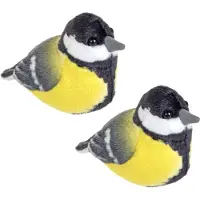 Wild republic pluche koolmees - 2x - 14 cm - vogel knuffel - zachte knuffels - met geluid