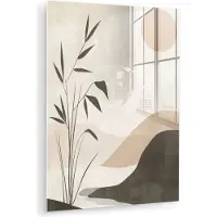 MuchoWow Glasschilderij 120x160 cm - Schilderij acrylglas - Japandi - Landschap - Beige - Foto op glas - Muurdecoratie woonkamer - Wanddecoratie slaapkamer - Schilderijen