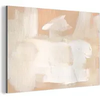 MuchoWow Aluminium schilderij 90x60 cm - Wanddecoratie metaal - Kunst - Wit - Beige - Modern - Metalen muurdecoratie woonkamer - Decoratie industrieel - Foto op dibond - Industriële accessoires slaapkamer