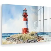 MuchoWow Glasschilderij 180x120 cm - Schilderij acrylglas - Vuurtoren - Rotsen - Zee - Natuur - Maritiem - Foto op glas - Muurdecoratie woonkamer - Wanddecoratie slaapkamer - Schilderijen