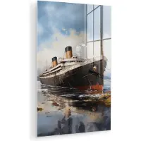MuchoWow Glasschilderij 60x90 cm - Schilderij acrylglas - Boot - Stoomboot - Water - Zee - Natuur - Maritiem - Foto op glas - Muurdecoratie woonkamer - Wanddecoratie slaapkamer - Schilderijen
