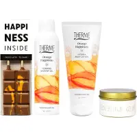 Therme Cadeauset Orange Happiness Geluk & Chocolade - Shower Foaming 200 ml Orange Happiness - Body Lotion 200ml Orange Happiness - Liv 'n Taste Choco Latte Happiness Inside