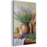 MuchoWow Aluminium schilderij 20x30 cm - Wanddecoratie metaal - Lavendel - Brood - Stilleven - Metalen muurdecoratie woonkamer - Decoratie industrieel - Foto op dibond - Industriële accessoires slaapkamer