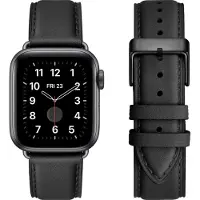 Ntech Leer Bandje Zwart Geschikt voor Apple Watch Bandje Series 1/2/3/4/5/6/7/8/9/SE/SE 2 met case size 38 mm / 40 mm / 41 mm en Watch 10 (42 mm)