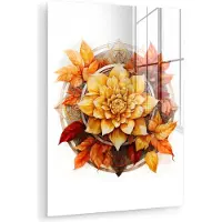 MuchoWow Glasschilderij 30x40 cm - Schilderij acrylglas - Mandala - Bloemen - Bladeren - Herfst - Wit - Foto op glas - Muurdecoratie woonkamer - Wanddecoratie slaapkamer - Schilderijen